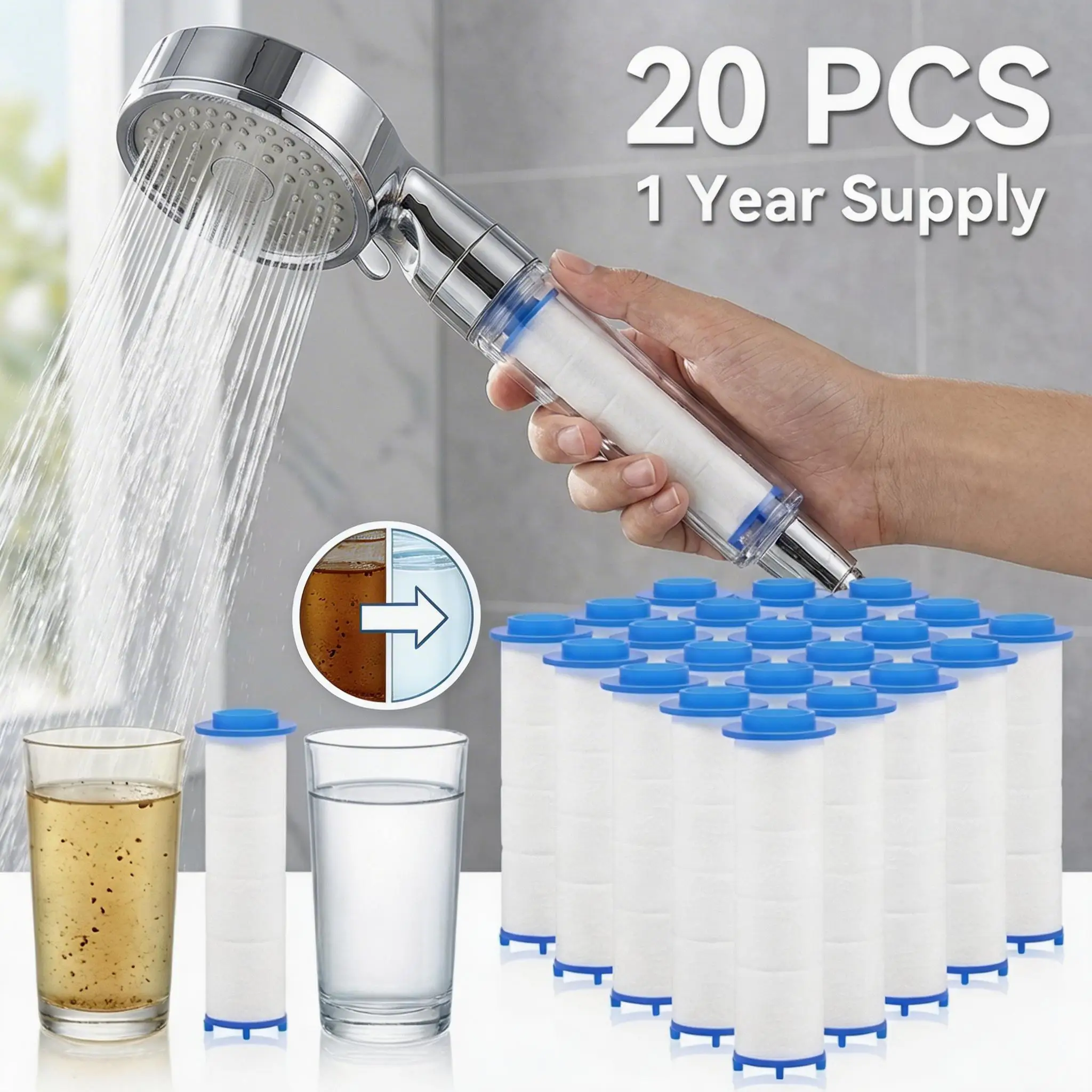 Water Filter Cartridge - 20 Pezzi di Filtri per Soffione